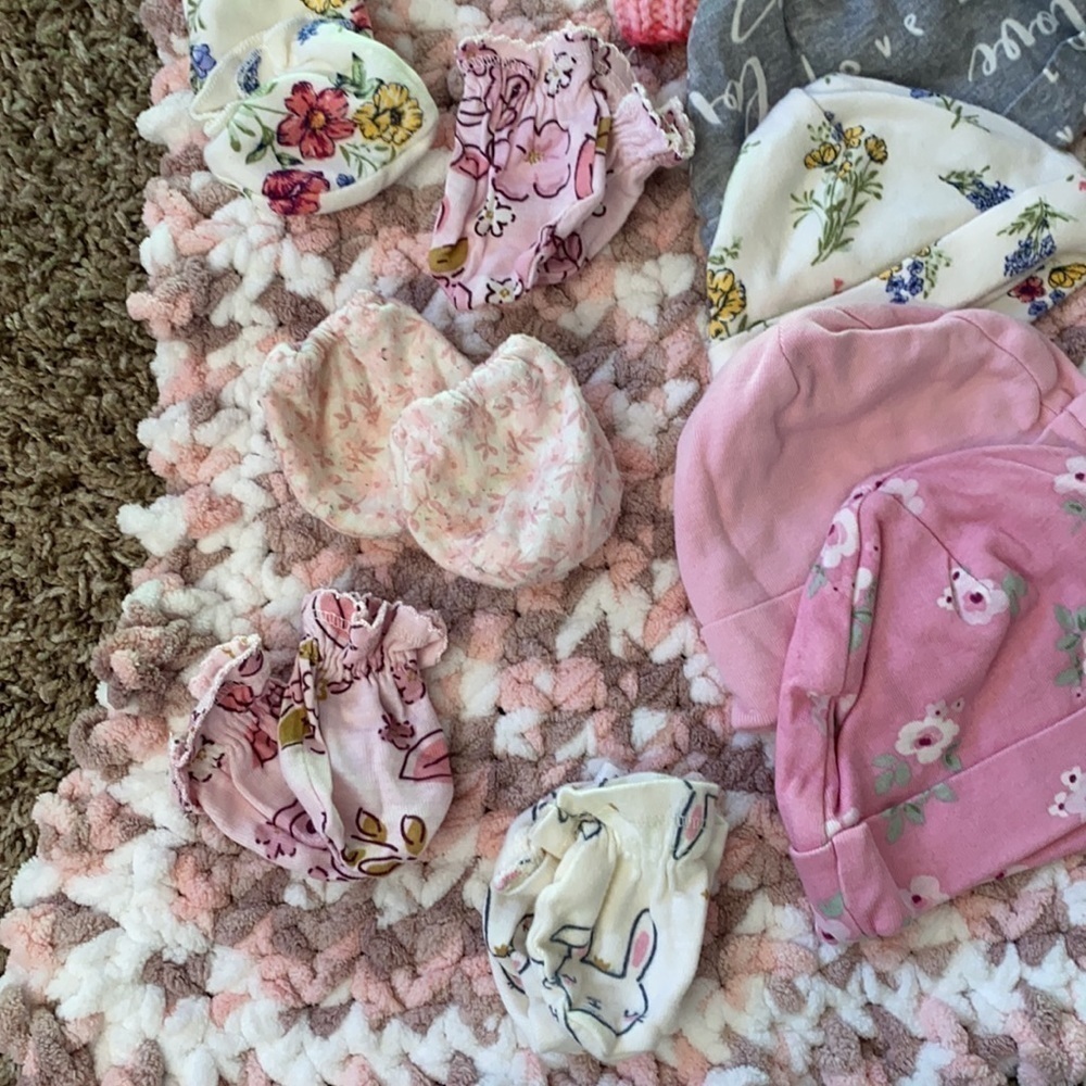 Baby Girl Bundle Mittens, Hats, and Slippers - Picture 6 of 14